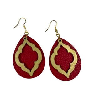 NWT Bohemian Red & Gold Teardrop Earrings For Women